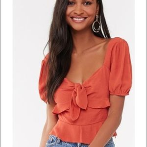 NWT Tie-Front Flounce Top In Rust